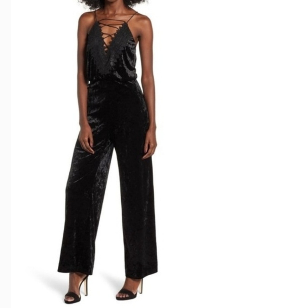 Wayf Posie Lace Up Velvet Jumpsuit